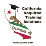 The logo of California Required Training Solutions calreq.com - the outline of the state with the bear flag elements and a red-tassled mortarboard on top