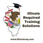 The logo of Illinois Required Training Solutions illinoisreq.com - the outline of the state with flag elements and a red-tasseled mortarboard on top